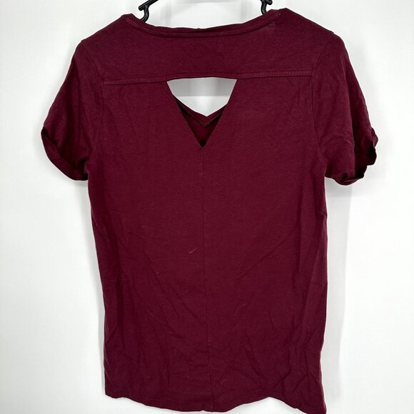 Toad & Co Maroon Short Sleeve Shirt V-neck Cut out back Size XS - Picture 2 of 6